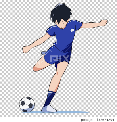 シュートを決めるサッカー少年 132674254