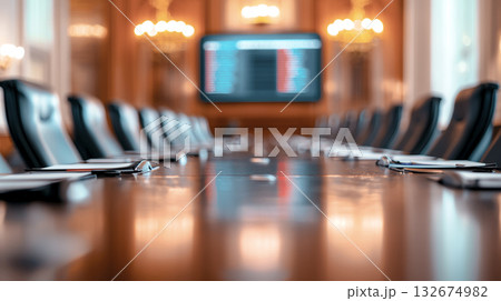 modern government meeting room with long table and chairs 132674982