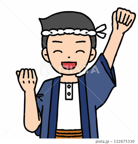 大工の男性がガッツポーズをしている 132675330