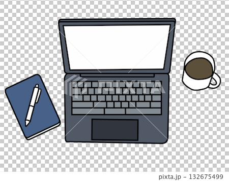 Laptop (top view, with accessories) Laptop (top view, with accessories) 132675499