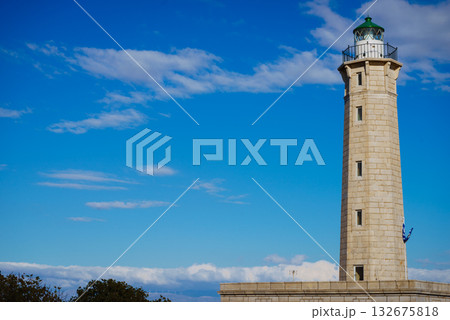 Lighthouse near Gythio against blue sky 132675818