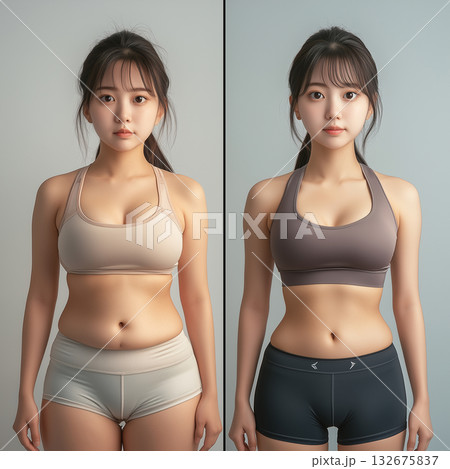 若い女性のダイエット前後比較の素材 若い女性のダイエット前後比較の素材 132675837