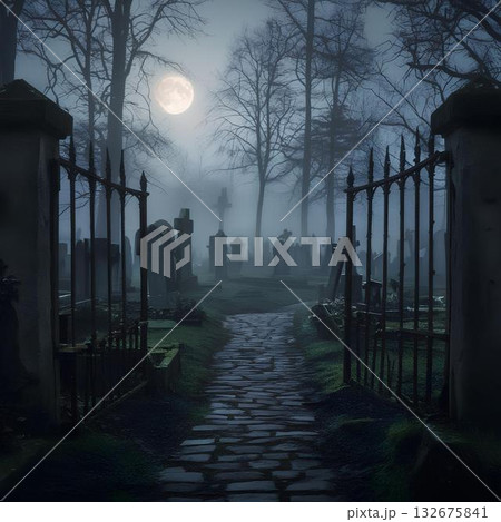 a cemetery at night 132675841