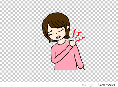Hand-drawn illustration of a woman with shoulder pain 132675934