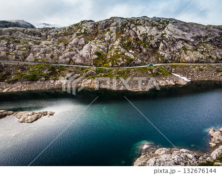 Road and lakes in mountains Norway Road and lakes in mountains Norway 132676144