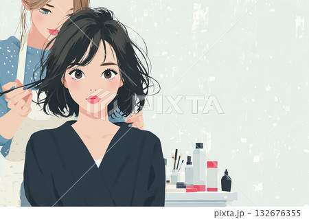 美優シリーズ：美容院で髪を切る女性 132676355