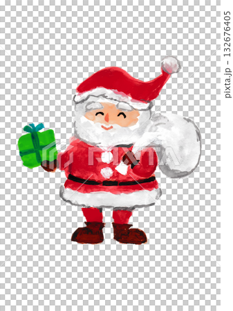 Watercolor illustration of Santa Claus holding a gift Watercolor illustration of Santa Claus holding a gift 132676405