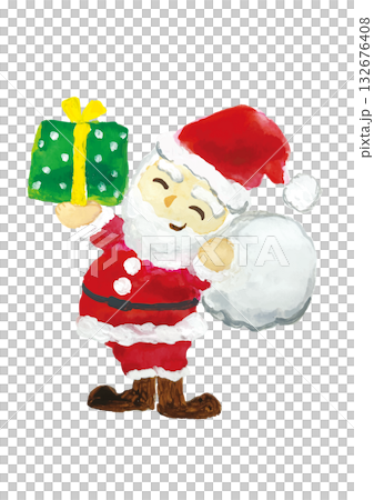 Watercolor illustration of Santa Claus holding a gift Watercolor illustration of Santa Claus holding a gift 132676408