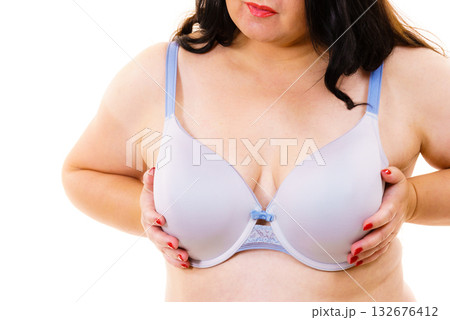 Fat woman big breast wearing bra 132676412