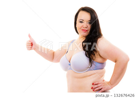 Big woman in bra, body positive. 132676426