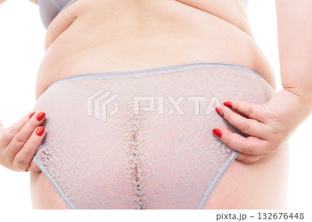 Plus size woman in lingerie back view. Plus size woman in lingerie back view. 132676448