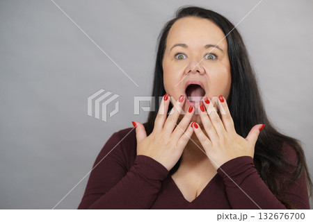 Shocked terrified adult woman Shocked terrified adult woman 132676700