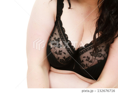Woman big breast wearing bra 132676716