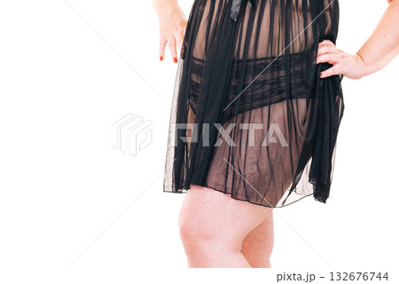Woman plus size in lace lingerie babydoll 132676744
