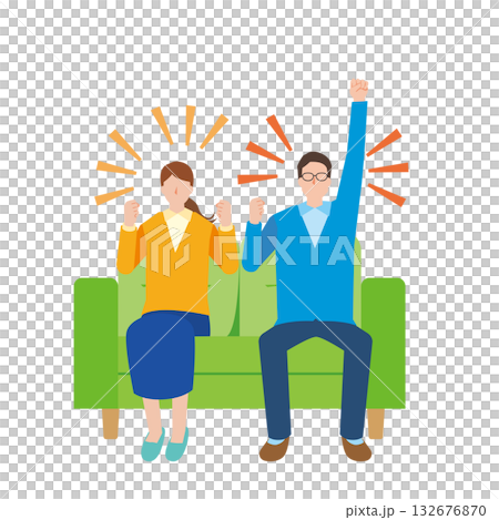 Men and women sitting and cheering Men and women sitting and cheering 132676870