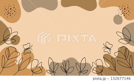 Minimalist Botanical Abstract Line Art and Stones Isolated on Brown Hand Drawn Background.Vector Illustration 132677146