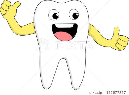 Healthy White Tooth Character Dental Care Vector Illustration 132677257
