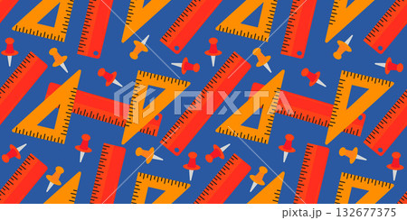 Seamless Pattern School Materials Isolated on Blue Background Back to School. Vector Illustration 132677375