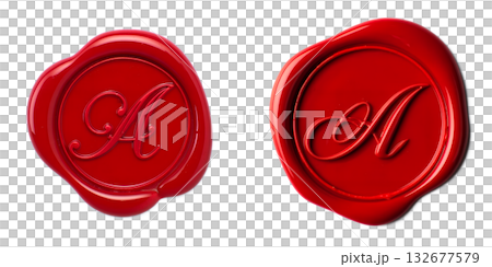 Elegant texture red wax seal with detailed script letter 'A' monogram, isolated on transparent background for invitations and branding Elegant texture red wax seal with detailed script letter 'A' monogram, isolated on transparent background for invitations and branding 132677579
