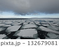 Sea ice in the Barents Sea near Franz Josef Land in summer  132679081