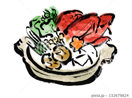 蟹鍋 和風筆書きイラスト 蟹鍋 和風筆書きイラスト 132679824