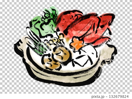 蟹鍋 和風筆書きイラスト 蟹鍋 和風筆書きイラスト 132679824