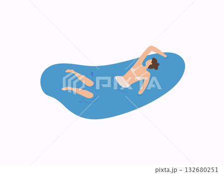 Woman relaxing on a rubber ring in the sea. 132680251