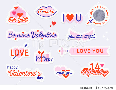 Valentine day stickers and elements. Love concept. Illustrations for social network, web design, mobile messages, social media, online communication, cards and printed material. 132680326