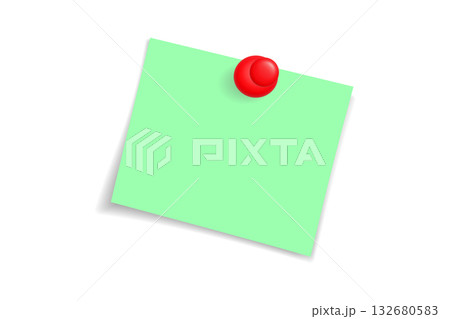 Paper sticker attached with pin. Blank paper note template for messages, reminders, or stationery design elements. Paper sticker attached with pin. Blank paper note template for messages, reminders, or stationery design elements. 132680583