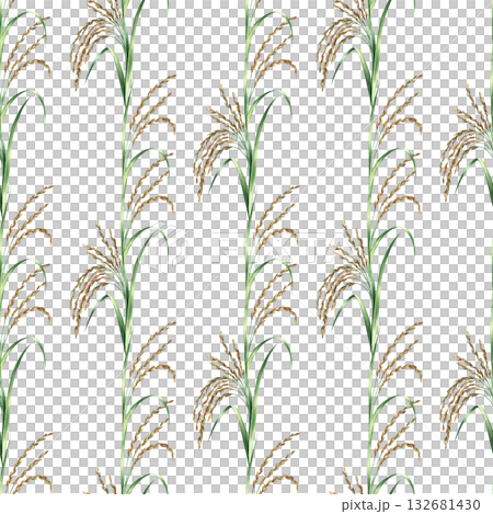 Seamless pattern with rice stalks. Hand-drawn watercolor illustration. Design element for labels, menus, recipes, and cookbooks. For banners, flyers, packaging, and more. Seamless pattern with rice stalks. Hand-drawn watercolor illustration. Design element for labels, menus, recipes, and cookbooks. For banners, flyers, packaging, and more. 132681430