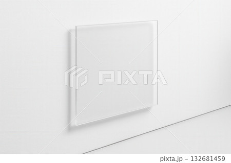 Clear Acrylic Sign Panel On White Wall With Soft Shadow 132681459
