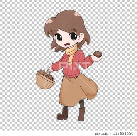 女孩採摘栗子 1 女孩採摘栗子 1 132681550