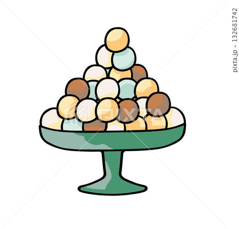 green pedestal bowl filled with colorful ball candy green pedestal bowl filled with colorful ball candy 132681742