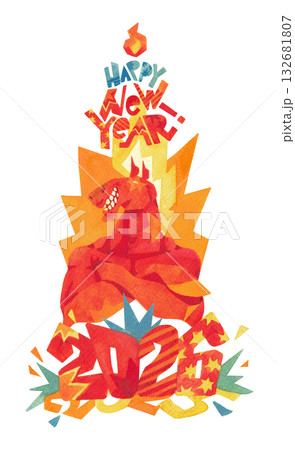 Fire Horse Bodybuilder Watercolor Illustration 132681807