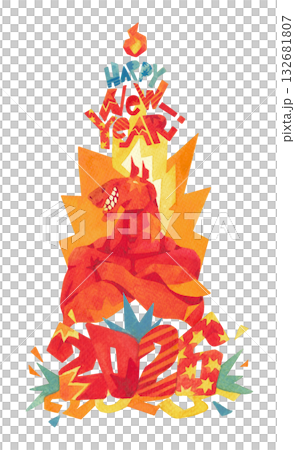 Fire Horse Bodybuilder Watercolor Illustration 132681807