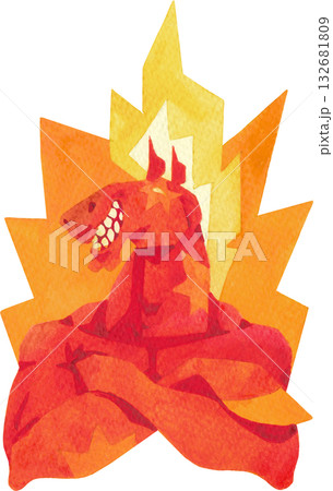 Fire Horse Bodybuilder Watercolor Illustration Fire Horse Bodybuilder Watercolor Illustration 132681809