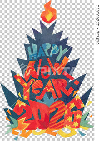 Happy New Year Watercolor Lettering Clipart 2026 Fire Horse Theme Happy New Year Watercolor Lettering Clipart 2026 Fire Horse Theme 132681811