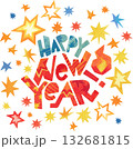 Happy New Year Watercolor Lettering Clipart Fire Horse Theme 132681815