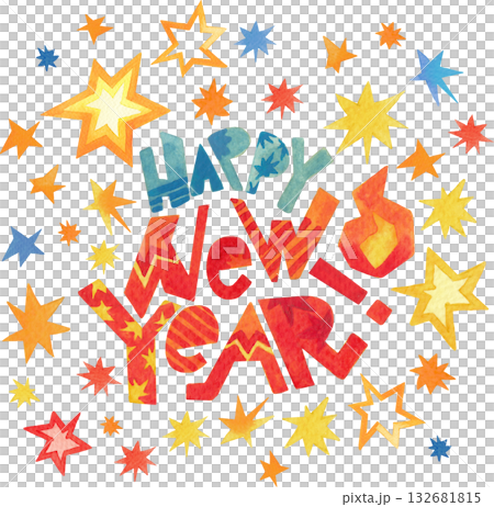 Happy New Year Watercolor Lettering Clipart Fire Horse Theme 132681815