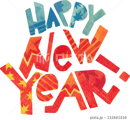 Happy New Year Watercolor Lettering Clipart Fire Horse Theme Happy New Year Watercolor Lettering Clipart Fire Horse Theme 132681816