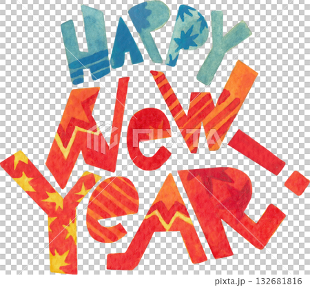 Happy New Year Watercolor Lettering Clipart Fire Horse Theme Happy New Year Watercolor Lettering Clipart Fire Horse Theme 132681816