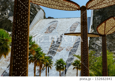 Hatta, UAE- 02112025: Beautiful view of Hatta Dam or Lake and Hajar Mountain in the Emirate of Dubai. High quality photo 132682841