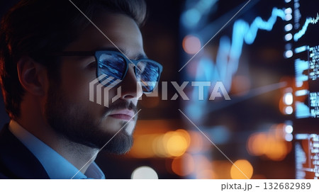 Financial Analyst With Data Visualization Screen 132682989