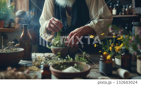 Herbalist is Preparing Natural Remedies 132683024