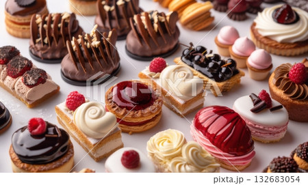 Collection of delicious pastries and cakes 132683054