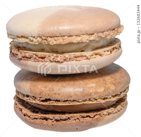 Chocolate macaron on isolated background, close up Chocolate macaron on isolated background, close up 132683444