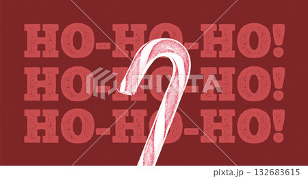 Retro halftone Christmas vector illustration with candy cane 132683615