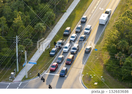 Damaged cars in traffic accident on American road Damaged cars in traffic accident on American road 132683686