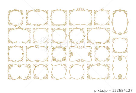 Elegant golden vintage frames and decorative borders for classic design and invitation isolated set 132684127