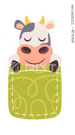 Funny cow sleeping under blanket 132684144